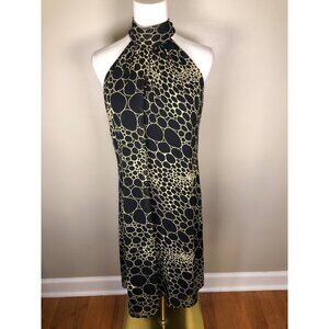 Jonathan Martin Black & Gold Bold Abstract Circle Print Halter Dress Size 12